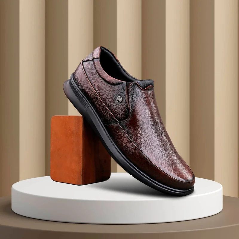Bacca Bucci Brown Leather Office Slip-ons Formal Shoes for Men | Best Price UAE